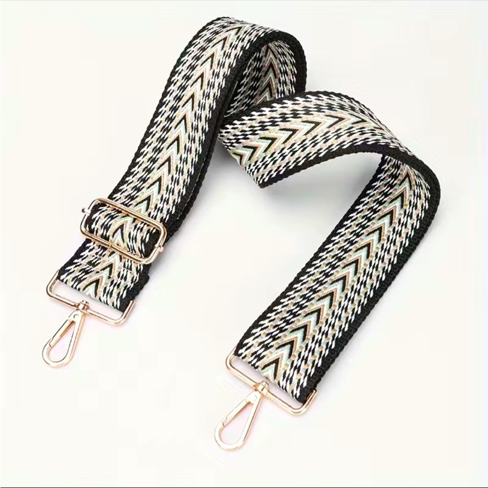 Boho, woven crossbody strap with golden hardware